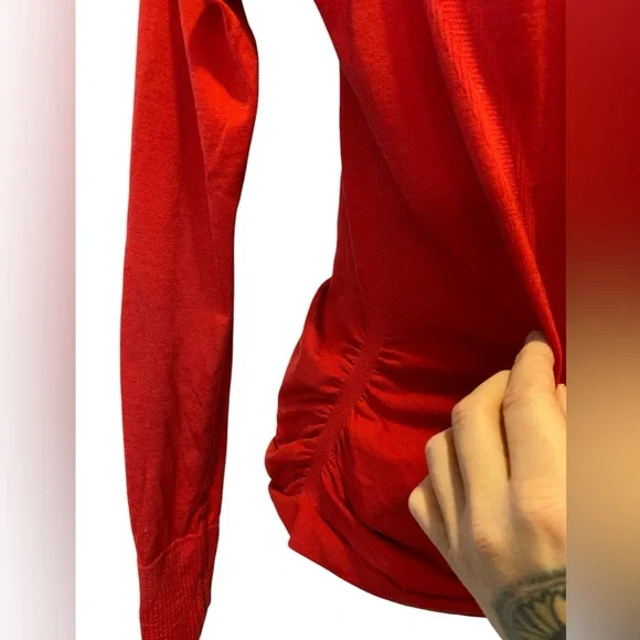 Athleta S Zip Neck Long Sleeve Side Runching Top - Picture 4 of 4